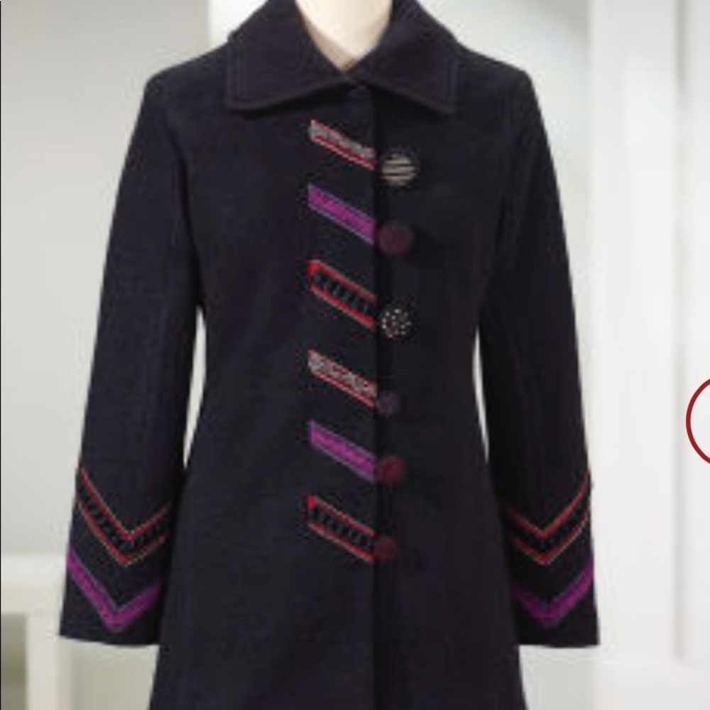Nwot  100% wool embroidered coat /jacket - Picture 2 of 8